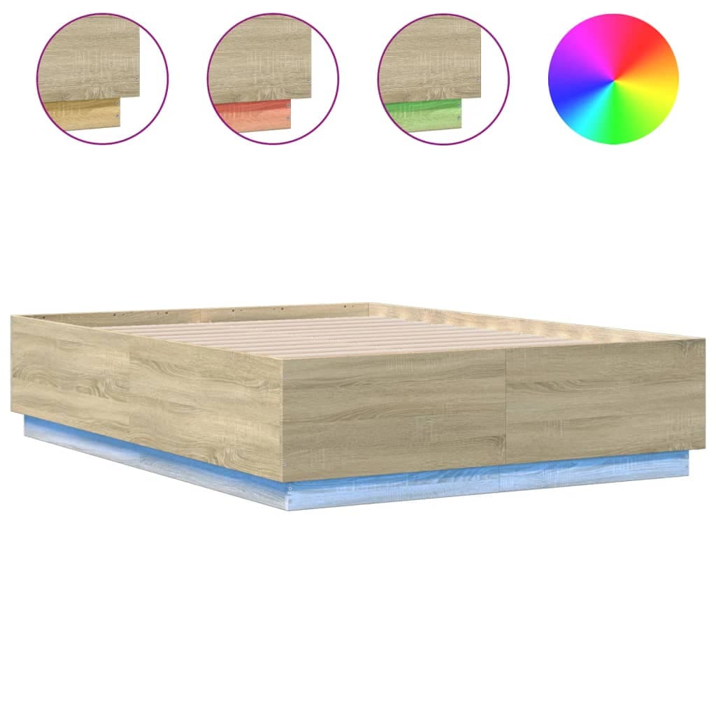 vidaXL Estrutura cama c/ luzes LED derivados madeira carvalho sonoma