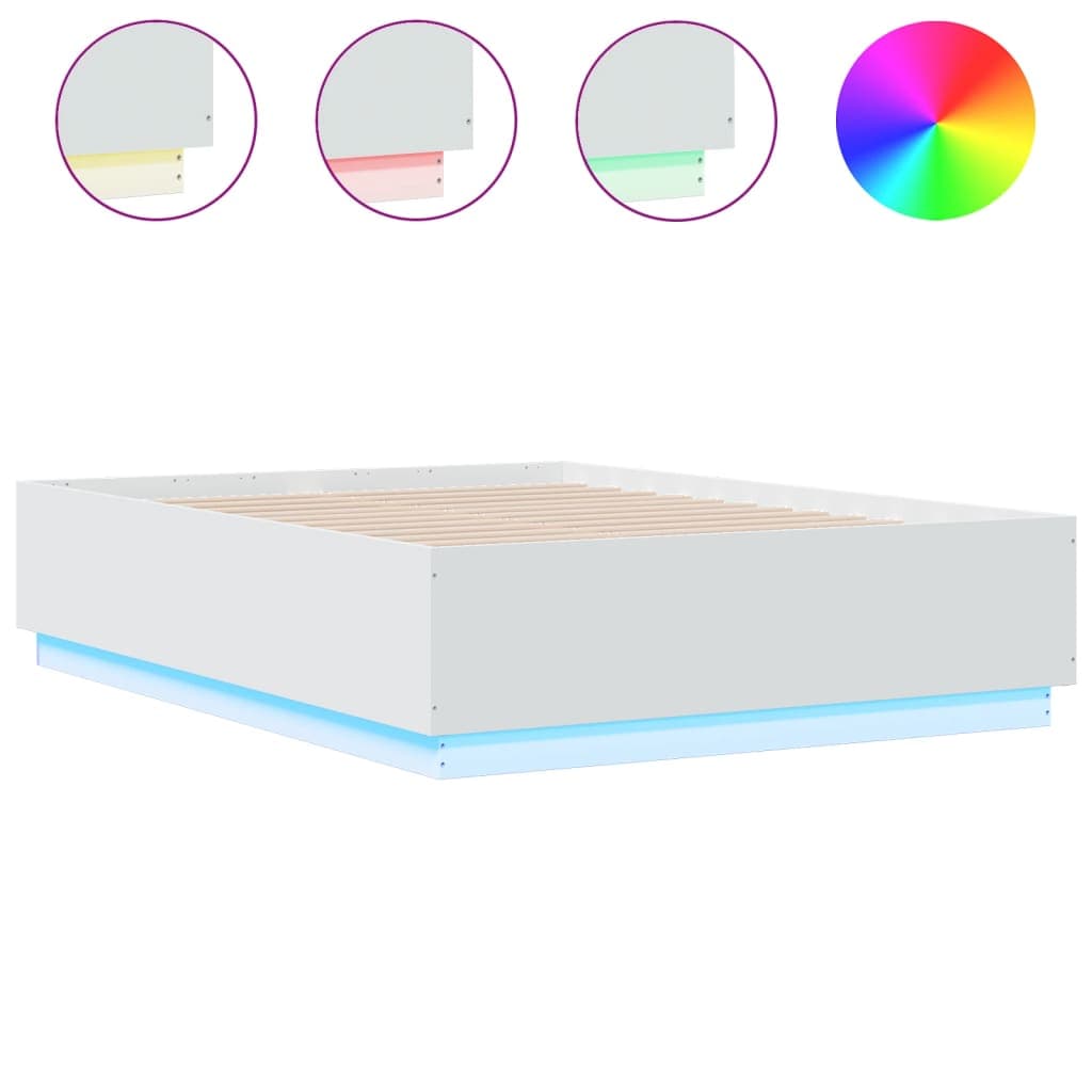 vidaXL Estrutura cama c/ luzes LED 135x190 cm derivados madeira branco
