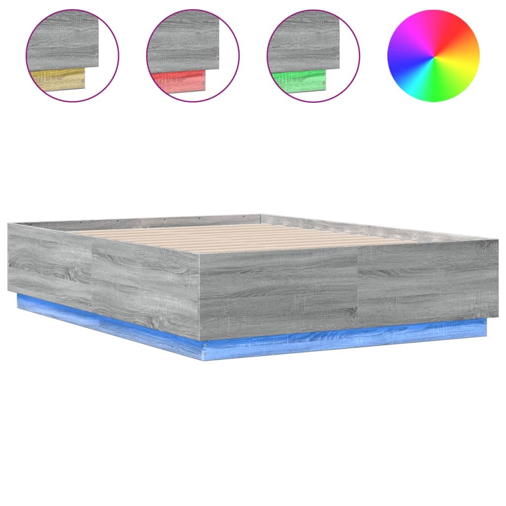 vidaXL Estrutura de Cama com Luzes led Derivados Madeira Cinza Sonoma - 344357086