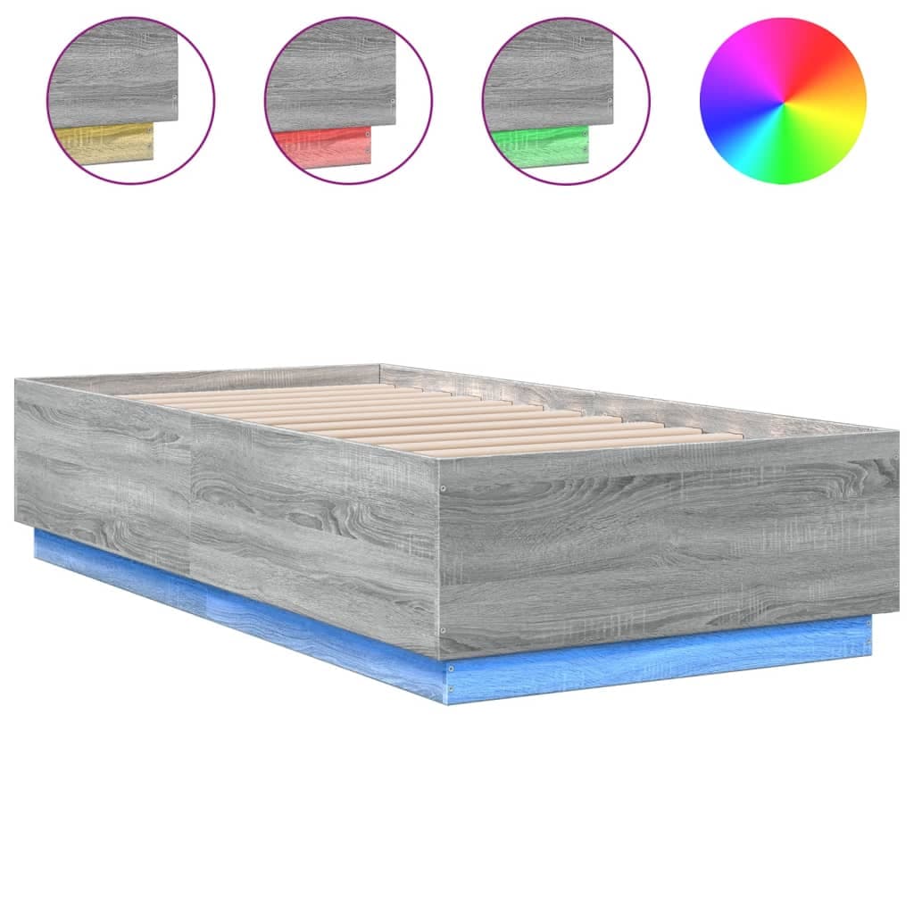 vidaXL Estrutura cama c/ luzes LED derivados madeira cinzento sonoma