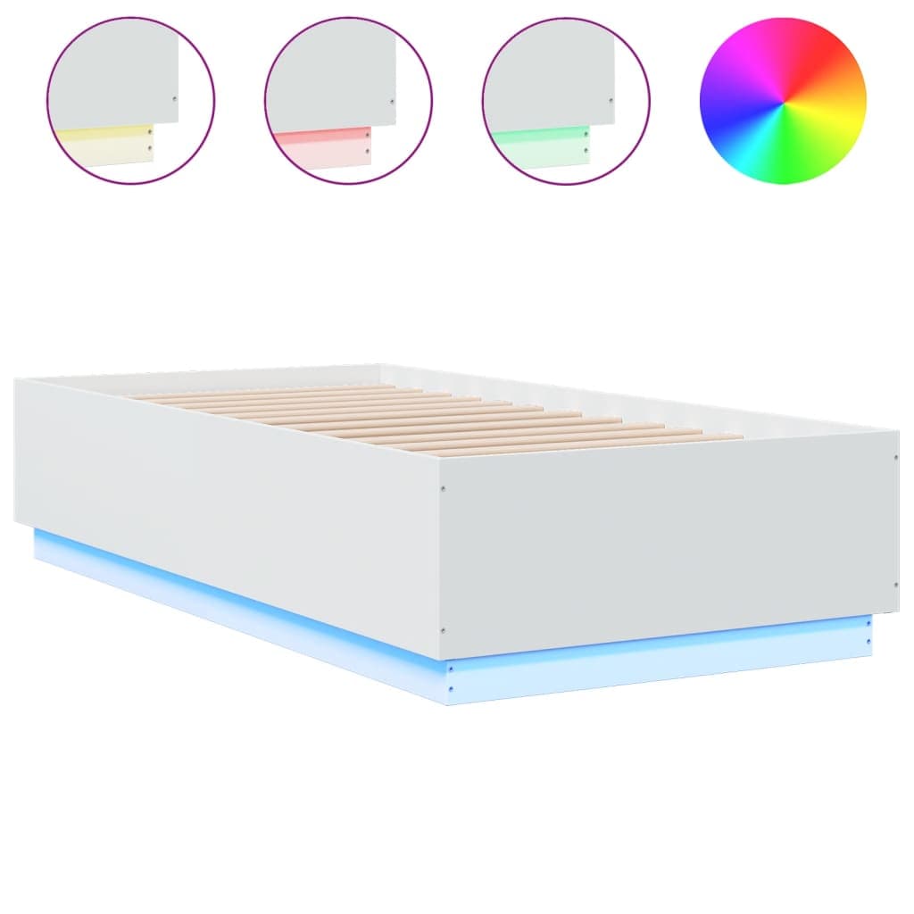 vidaXL Estrutura Cama com Luzes led 75x190 cm Derivados Madeira Branco - 2937337484