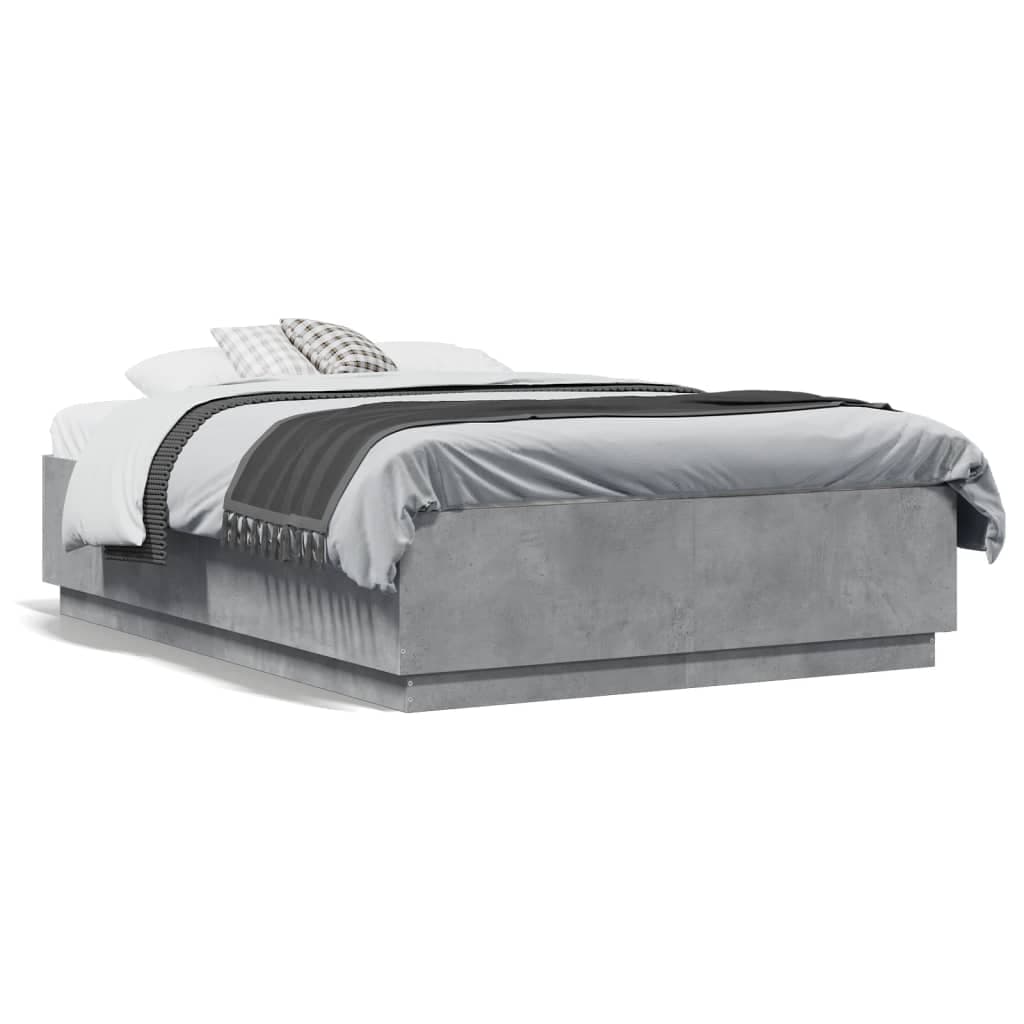 vidaXL Estrutura de Cama 135x190 cm Derivados de Madeira Cinza Cimento - 42249114