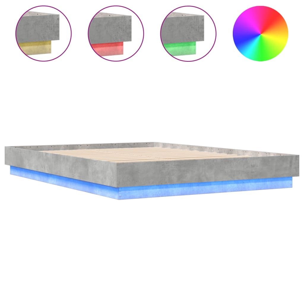 vidaXL Estrutura de Cama com Luzes led 150x200 cm Cinzento Cimento - 3622657074