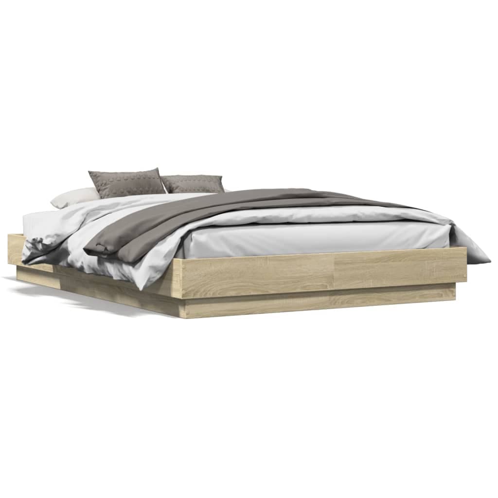 vidaXL Estrutura de Cama 140x190 cm Derivados Madeira Carvalho Sonoma - 3439058504