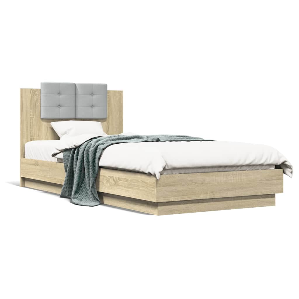 vidaXL Estrutura cama c/ cabeceira derivados madeira carvalho sonoma