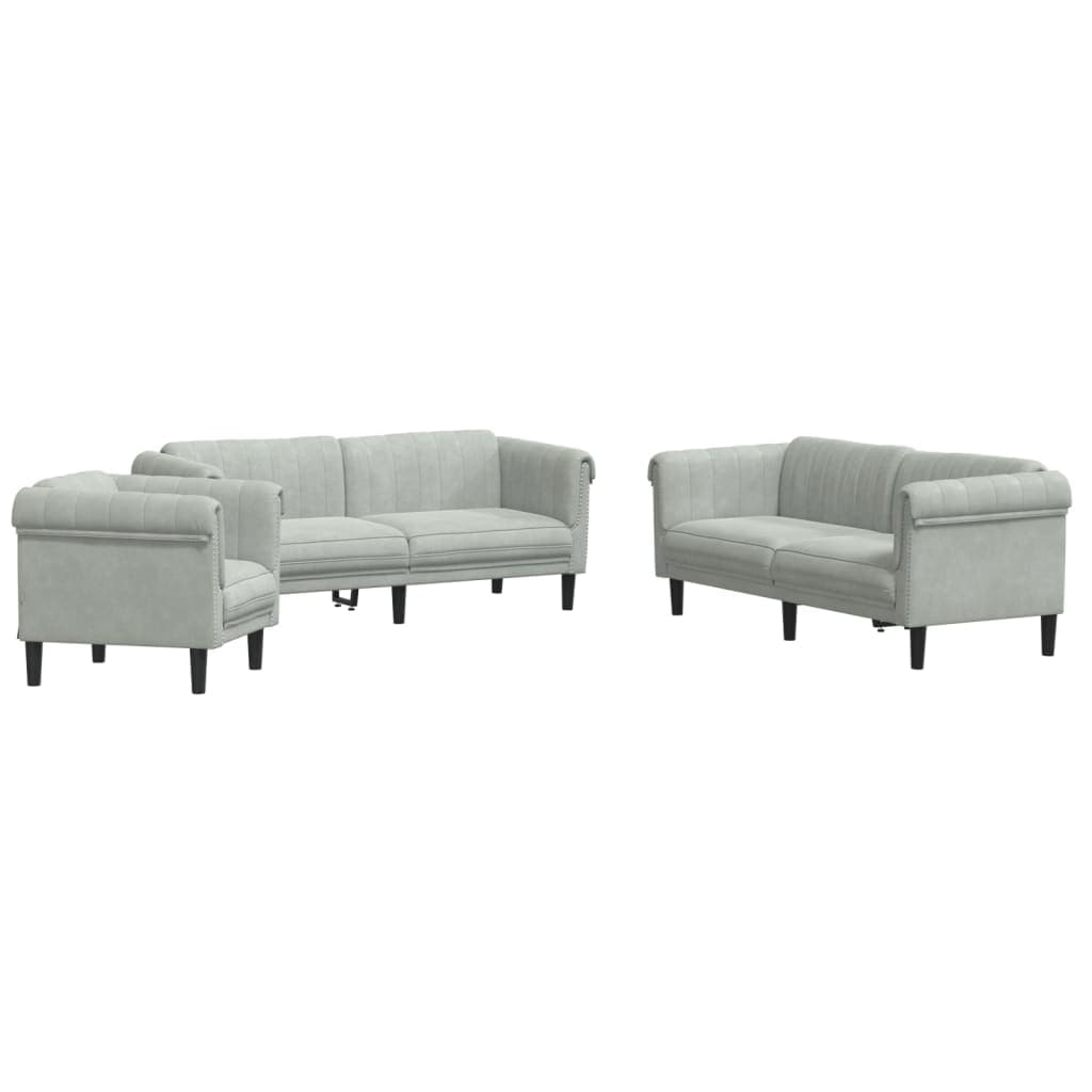 vidaXL 3 pcs conjunto de sofás veludo cinzento-claro