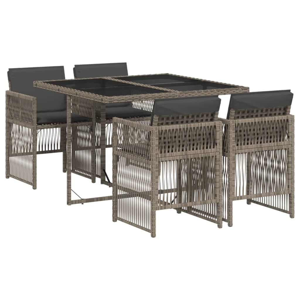 vidaXL 5 Peças Conjunto de Jantar para Jardim com Almofadões Vime Pe Cinza - 360534501