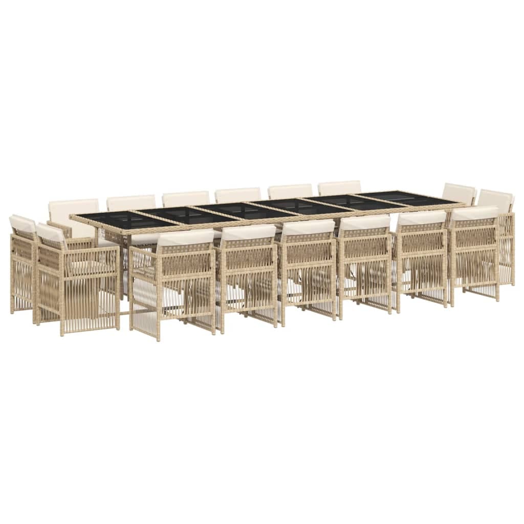 vidaXL 17 Peças Conjunto de Jantar para Jardim com Almofadões Vime Pe Bege - 608861175