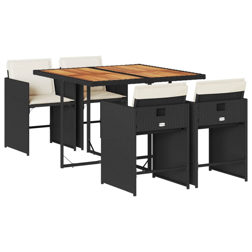 vidaXL 5 Peças Conjunto de Jantar para Jardim com Almofadões Vime Pe Preto - 3399721718