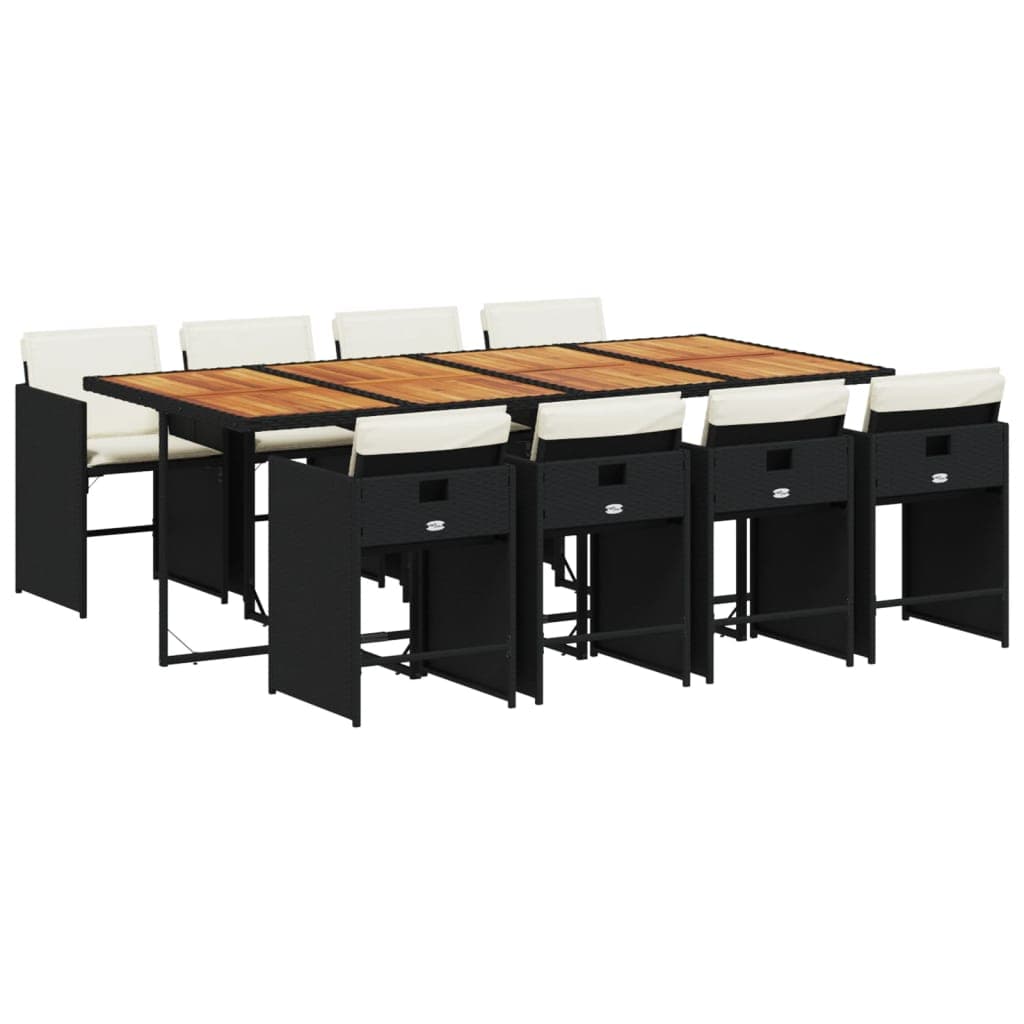 vidaXL 9 pcs conjunto de jantar p/ jardim c/ almofadões vime PE preto