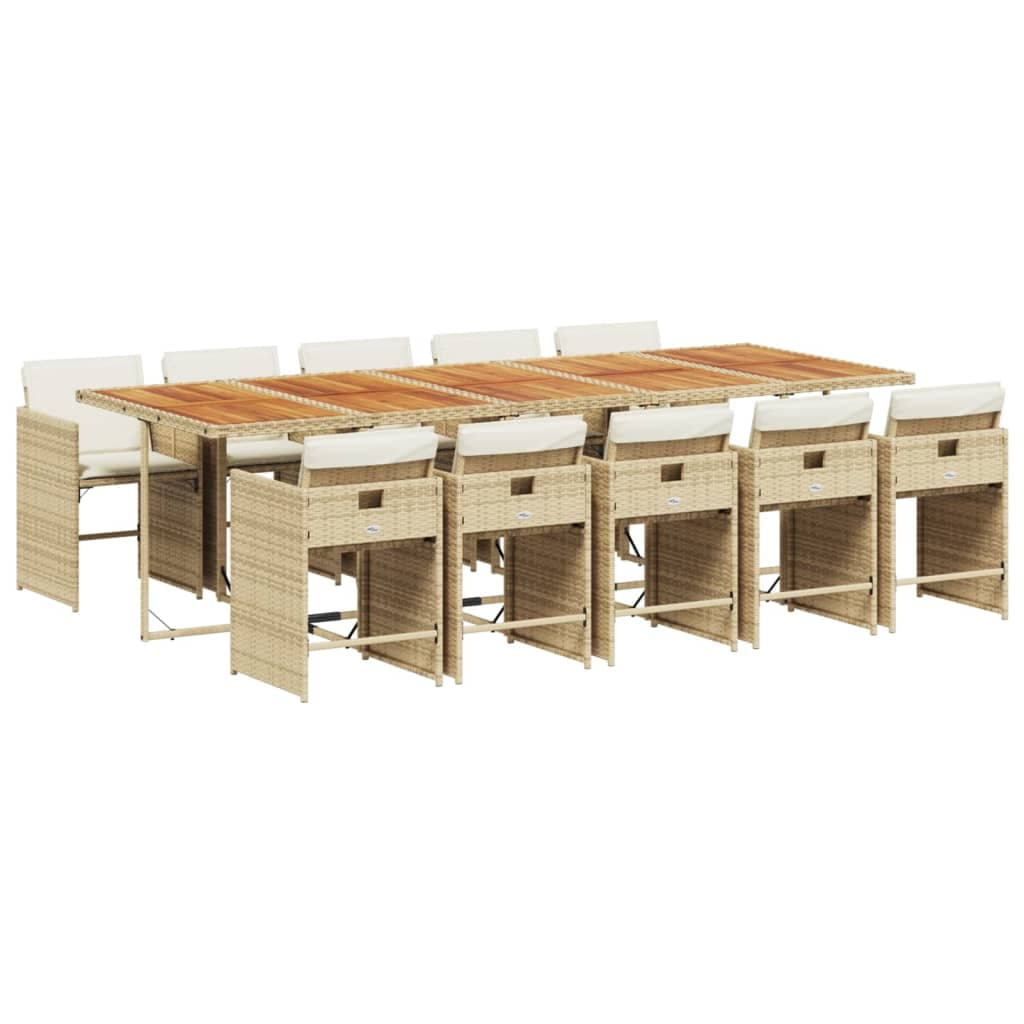 vidaXL 11 pcs conjunto de jantar p/ jardim com almofadões vime PE bege