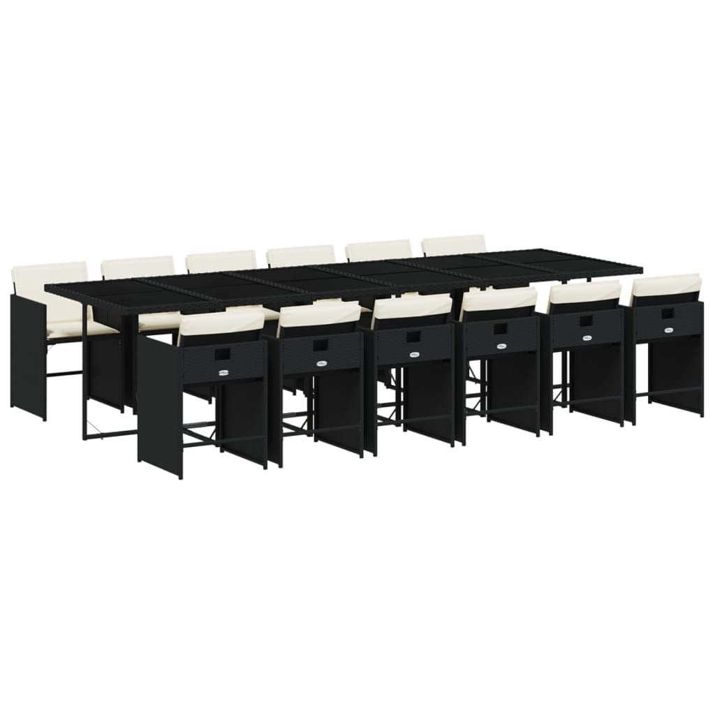 vidaXL 13 Peças Conjunto de Jantar P/jardim com Almofadões Vime Pe Preto - 1183387869