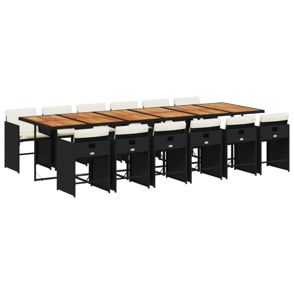 vidaXL 13 Peças Conjunto de Jantar P/jardim com Almofadões Vime Pe Preto - 3332075558