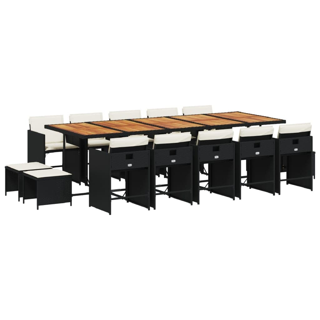 vidaXL 15 Peças Conjunto de Jantar P/jardim com Almofadões Vime Pe Preto - 2888580368