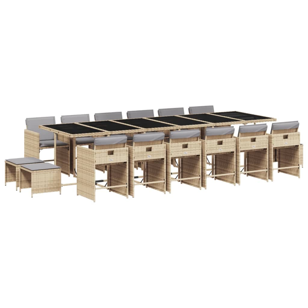 vidaXL 11 Peças Conjunto Jantar Jardim com Almofadões Vime Pe Bege Misturado - 1555239241