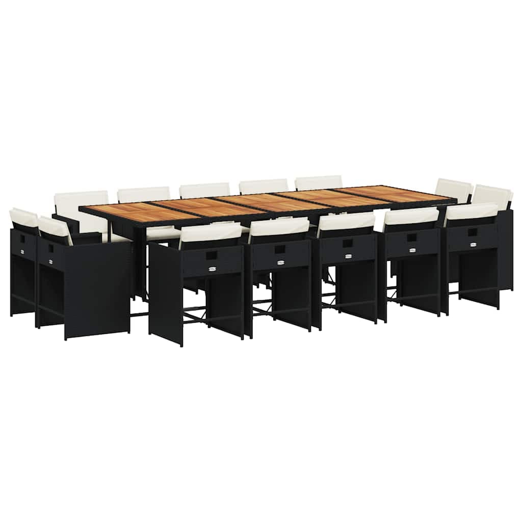 vidaXL 15 Peças Conjunto de Jantar P/jardim com Almofadões Vime Pe Preto - 3389408845