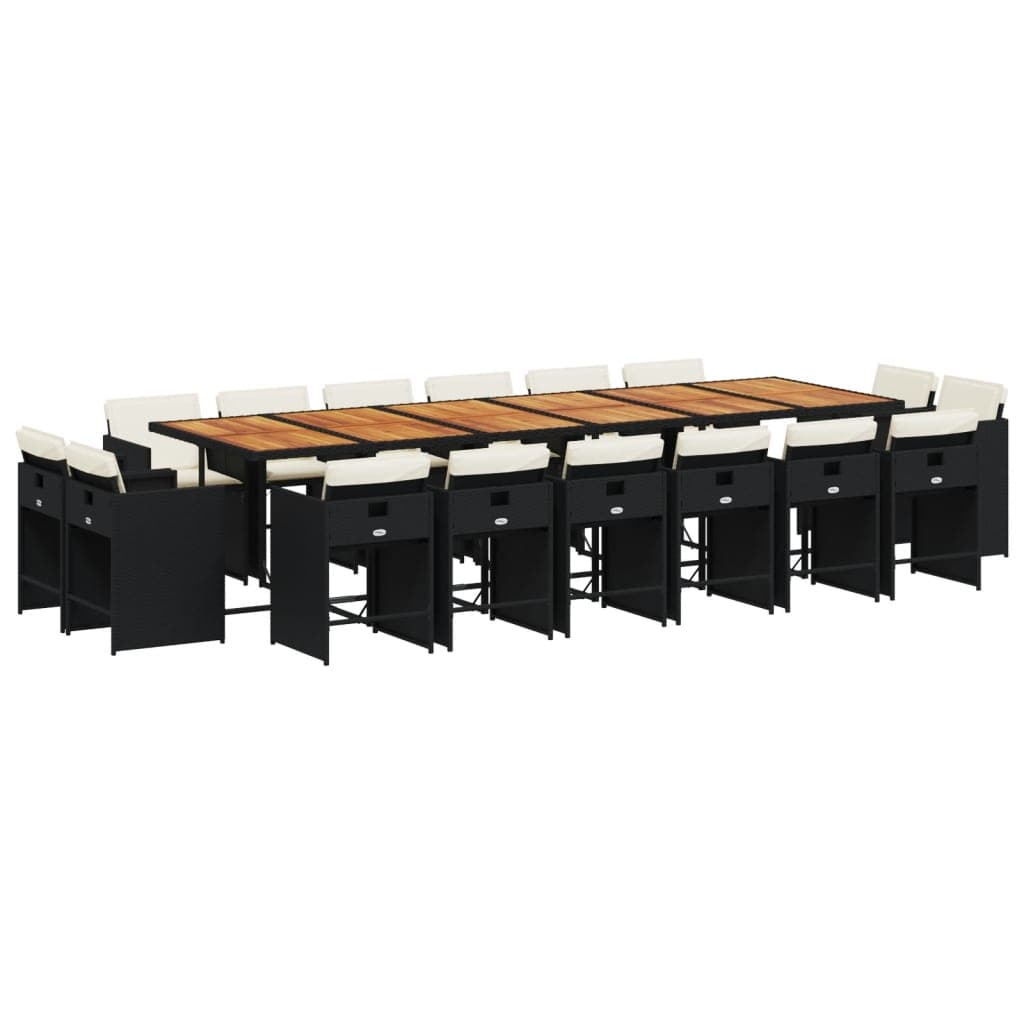 vidaXL 17 pcs conjunto de jantar p/ jardim c/ almofadões vime PE preto