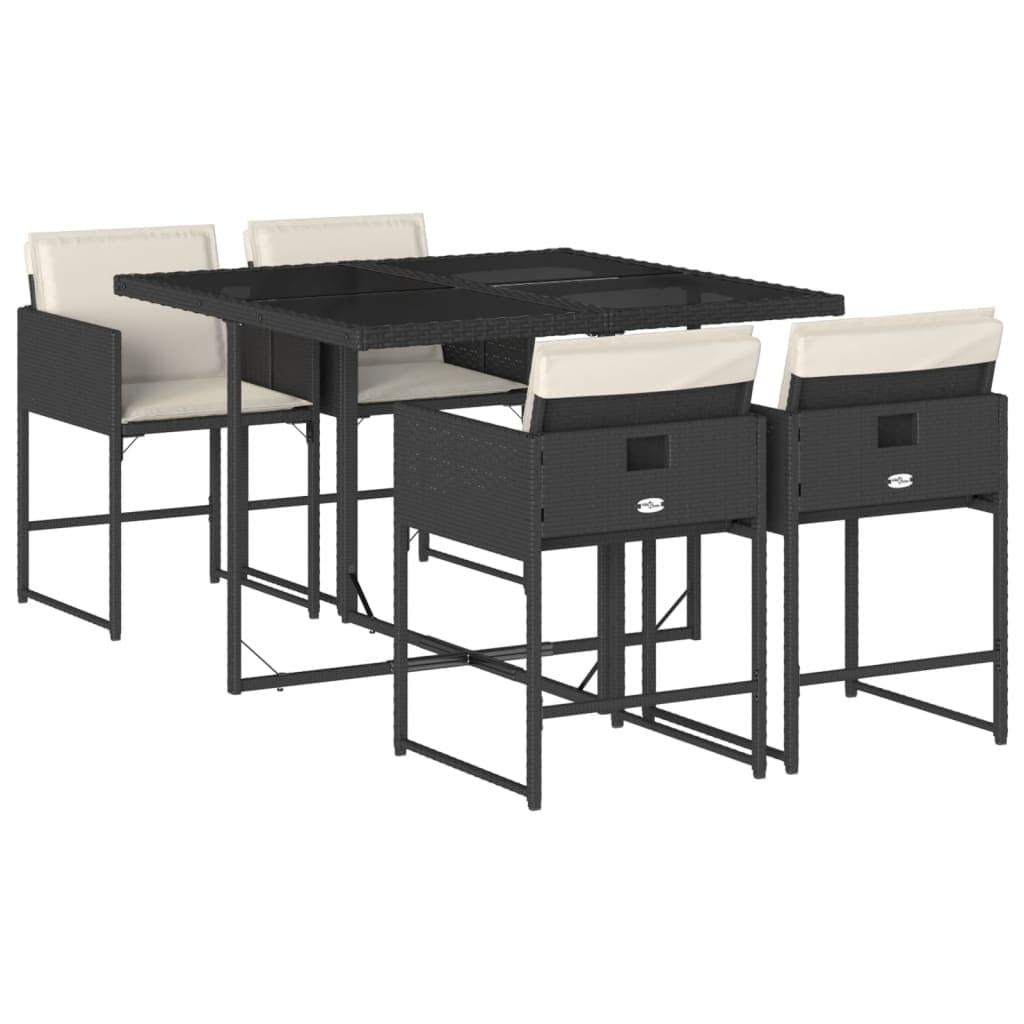 vidaXL 5 pcs conjunto de jantar p/ jardim c/ almofadões vime PE preto