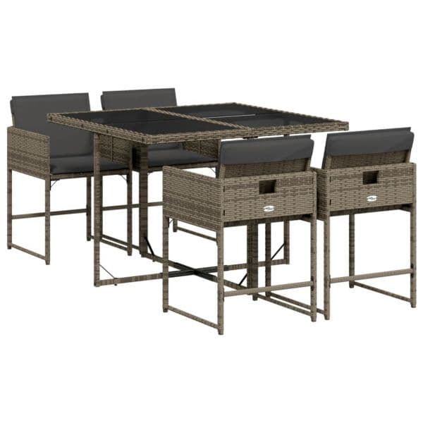 vidaXL 5 Peças Conjunto de Jantar para Jardim com Almofadões Vime Pe Cinza - 216267866
