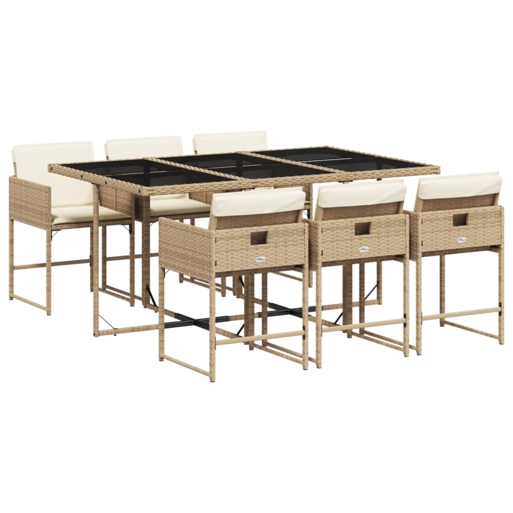 vidaXL 7 pcs conjunto de jantar p/ jardim com almofadões vime PE bege