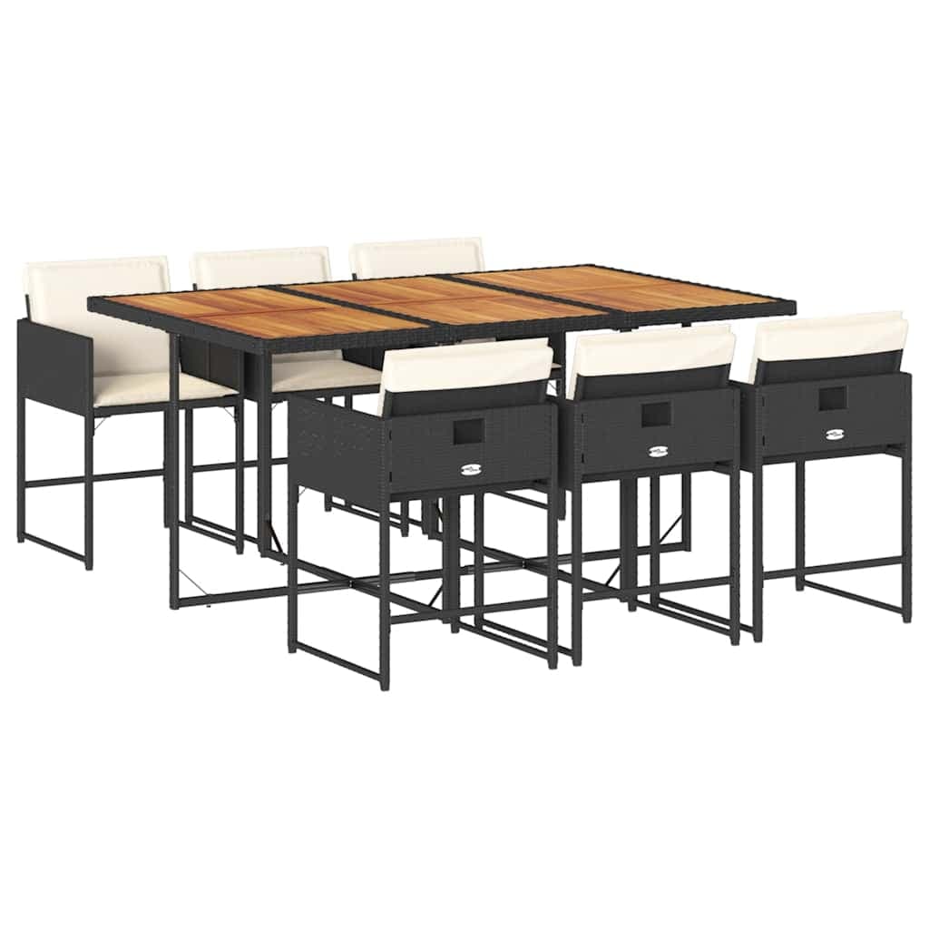 vidaXL 7 Peças Conjunto de Jantar para Jardim com Almofadões Vime Pe Preto - 2816266082
