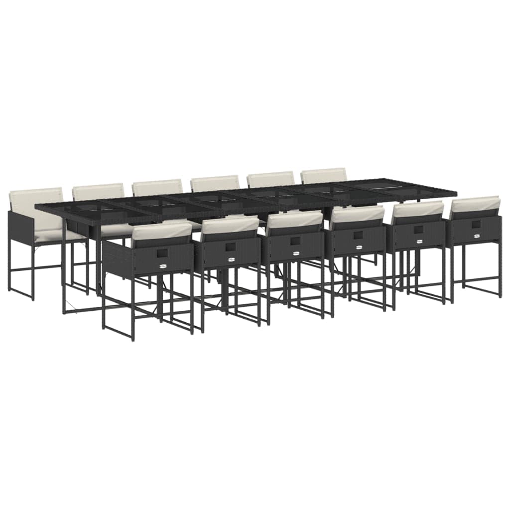 vidaXL 13 pcs conjunto de jantar p/jardim com almofadões vime PE preto