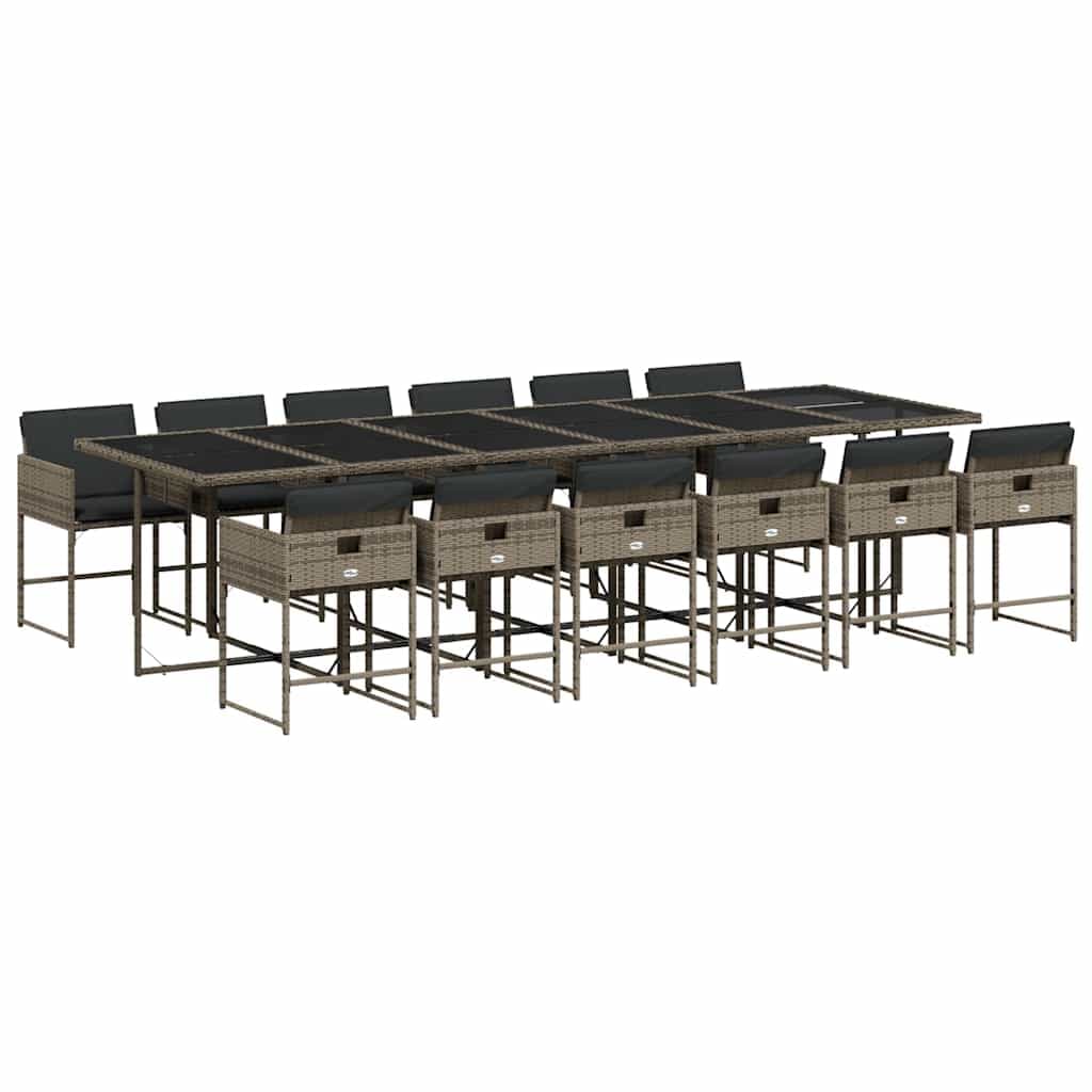 vidaXL 13 Peças Conjunto Jantar para Jardim com Almofadões Vime Pe Cinzento - 2656568068