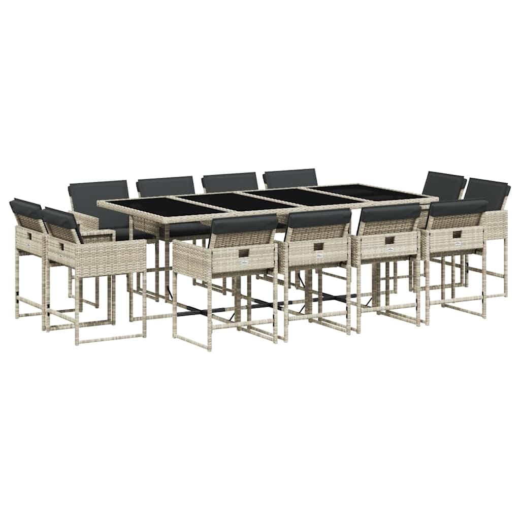 vidaXL 13 pcs conj. jantar jardim c/ almofadões vime PE cinzento-claro