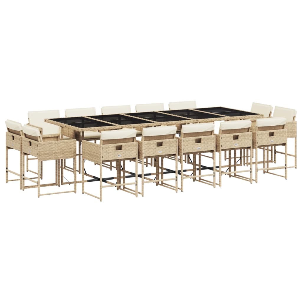 vidaXL 15 pcs conjunto de jantar p/ jardim com almofadões vime PE bege
