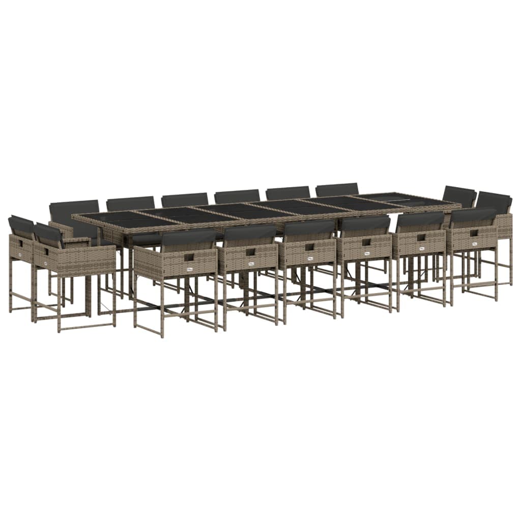 vidaXL 17 Peças Conjunto de Jantar para Jardim com Almofadões Vime Pe Cinzento - 2837542659