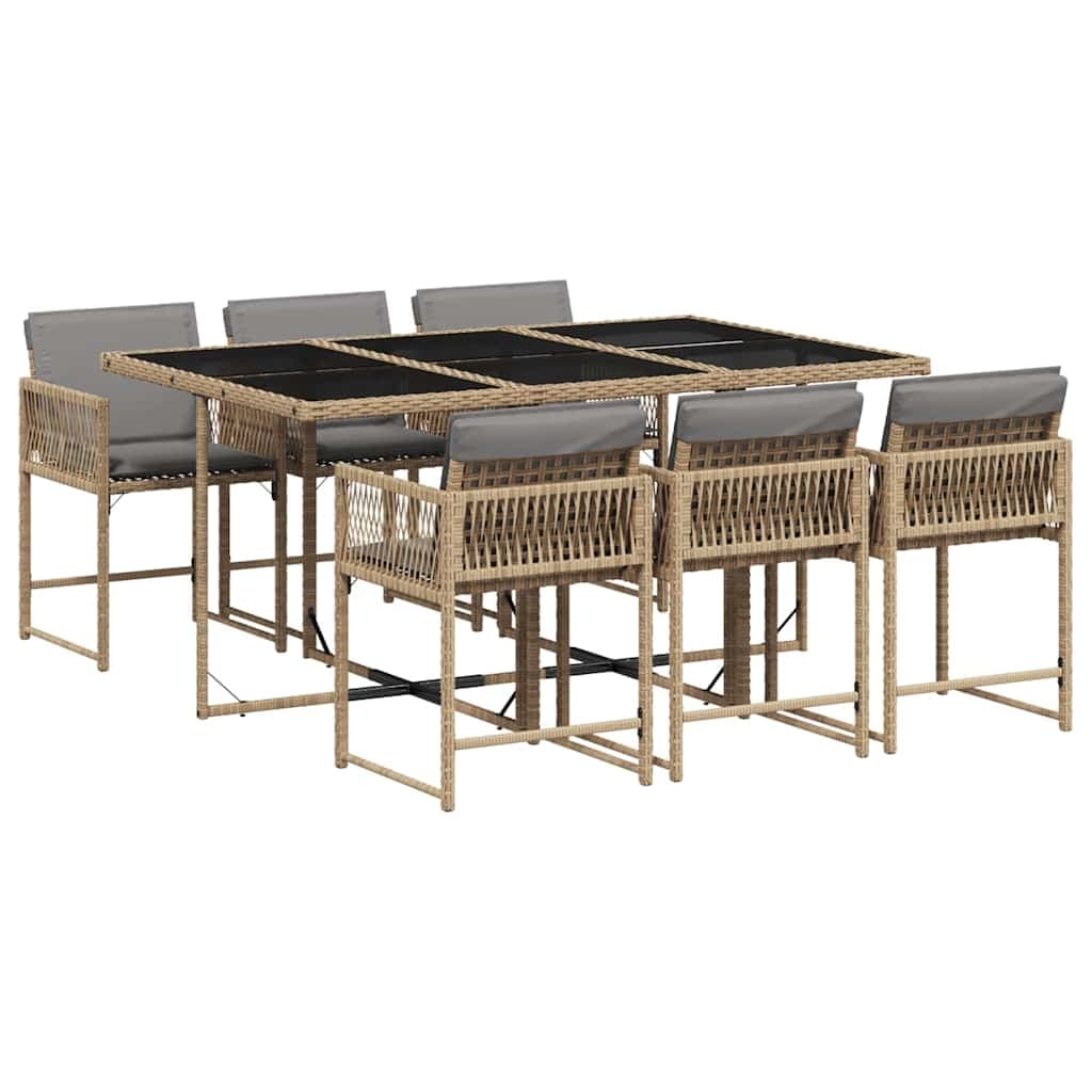 vidaXL 7 Peças Conjunto Jantar Jardim com Almofadões Vime Pe Bege Misturado - 251872497