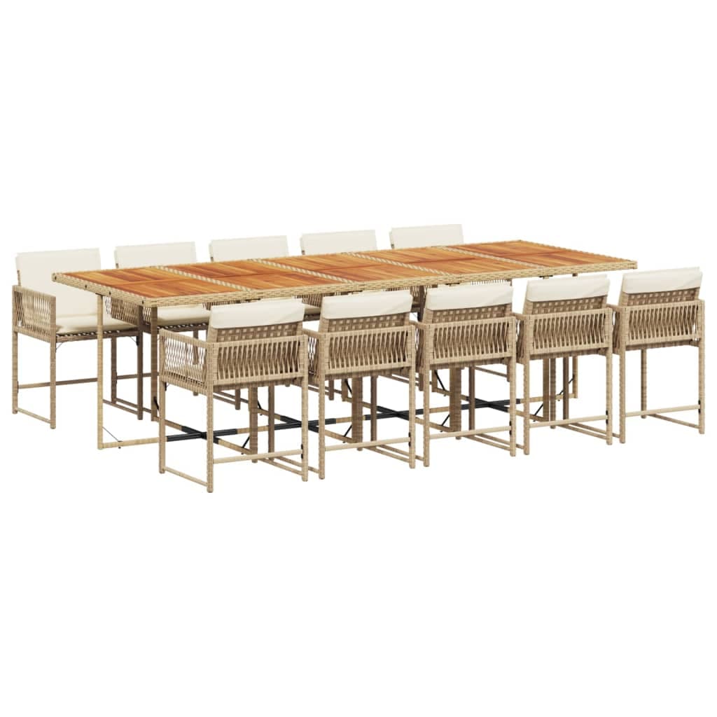 vidaXL 11 pcs conjunto de jantar p/ jardim com almofadões vime PE bege