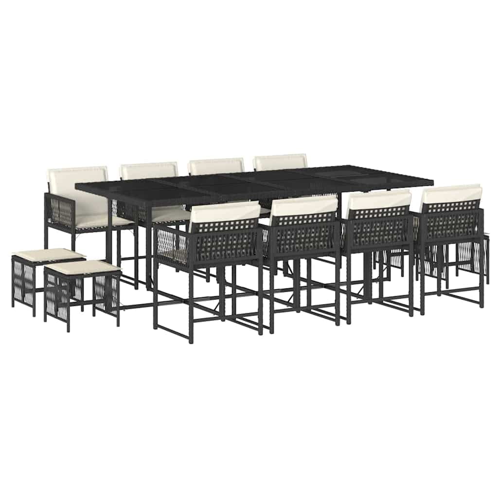 vidaXL 13 pcs conjunto de jantar p/jardim com almofadões vime PE preto