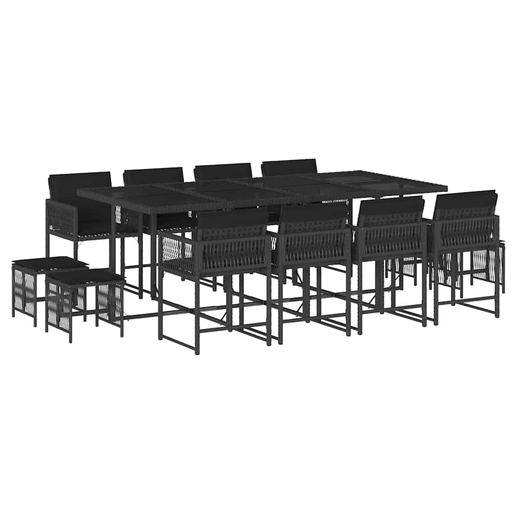 vidaXL 13 pcs conjunto de jantar p/jardim com almofadões vime PE preto