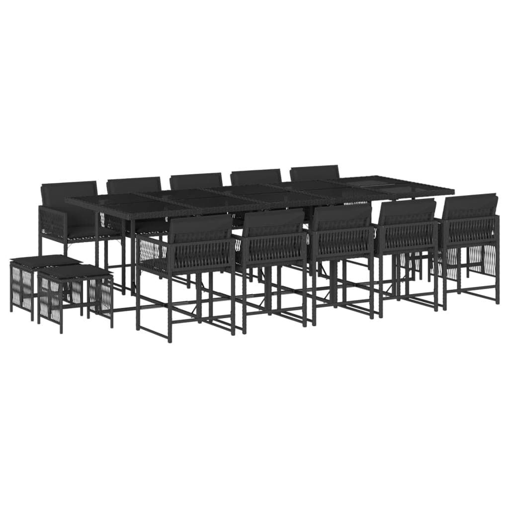 vidaXL 15 pcs conjunto de jantar p/jardim com almofadões vime PE preto