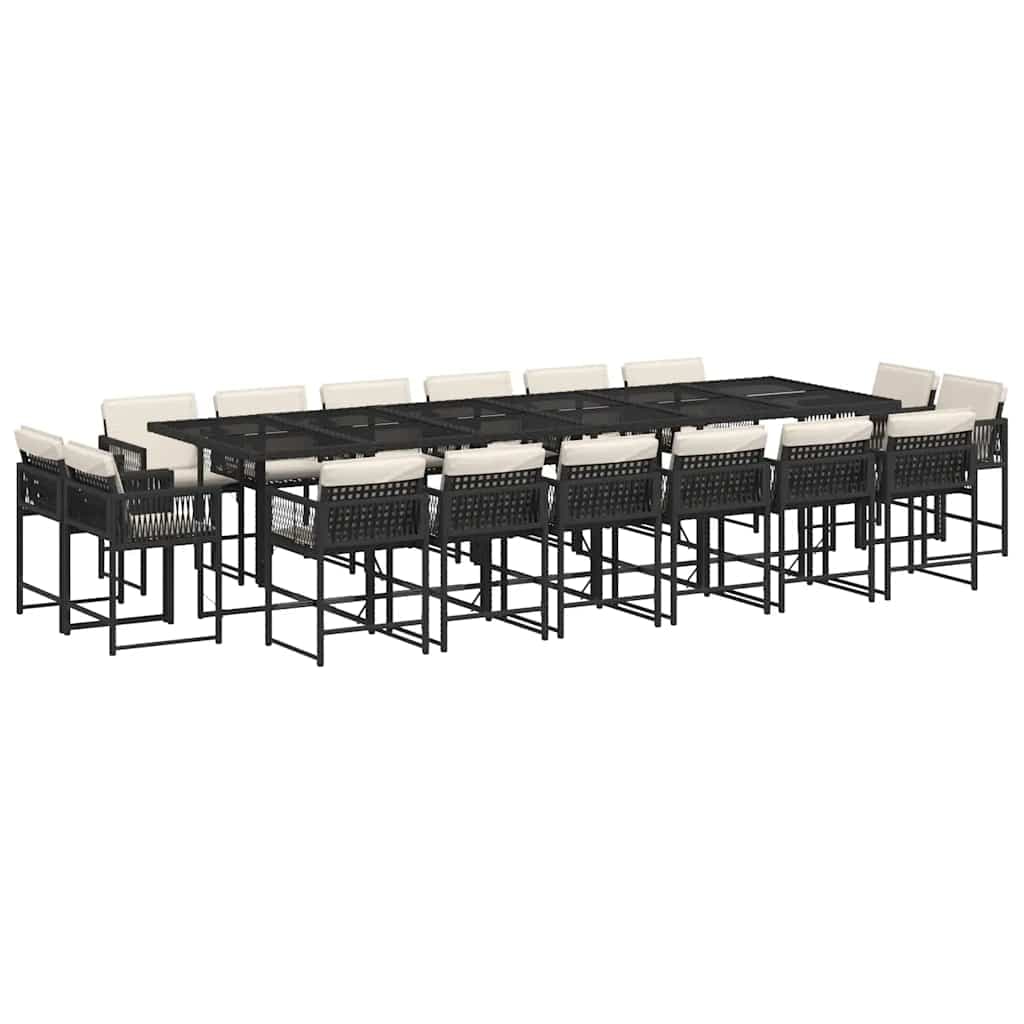 vidaXL 17 pcs conjunto de jantar p/ jardim c/ almofadões vime PE preto