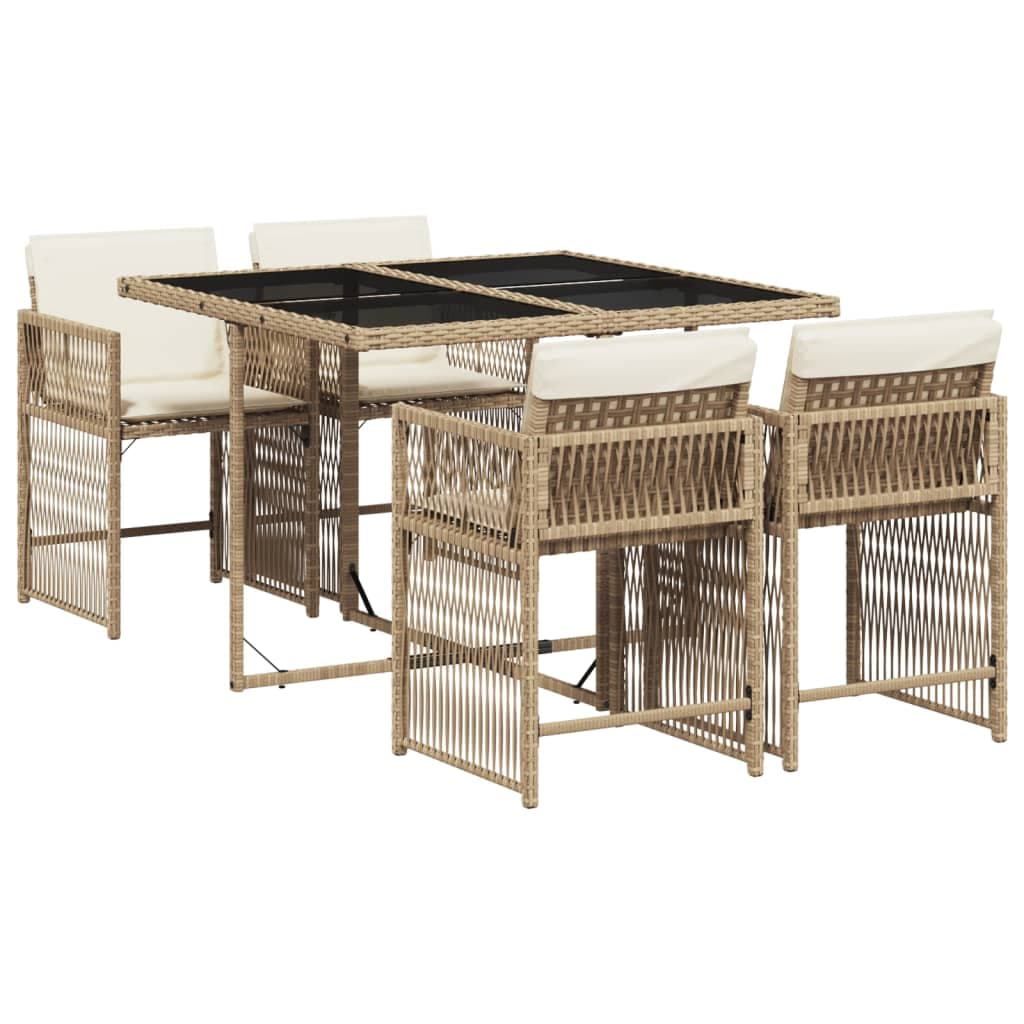 vidaXL 5 Peças Conjunto de Jantar para Jardim com Almofadões Vime Pe Bege - 2285812869