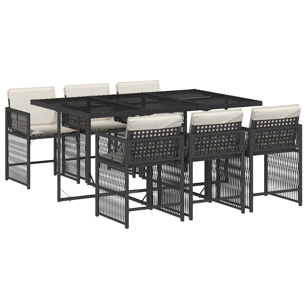 vidaXL 7 Peças Conjunto de Jantar para Jardim com Almofadões Vime Pe Preto - 1152107073