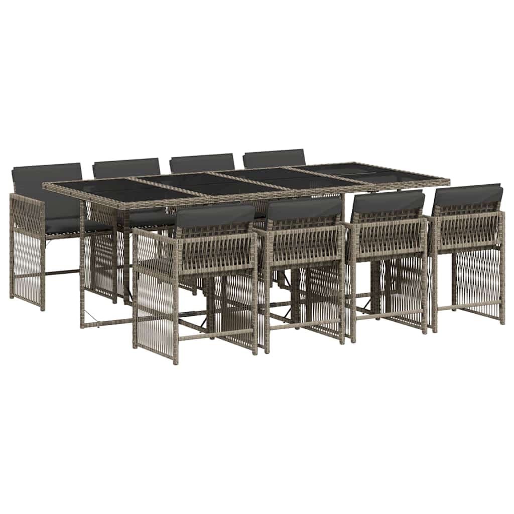 vidaXL 9 pcs conjunto de jantar p/ jardim c/ almofadões vime PE cinza