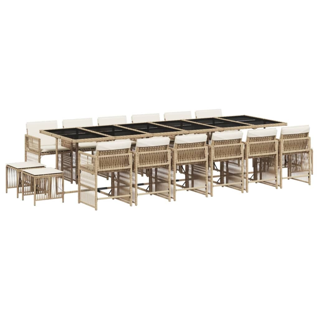 vidaXL 17 Peças Conjunto de Jantar para Jardim com Almofadões Vime Pe Bege - 1164552310