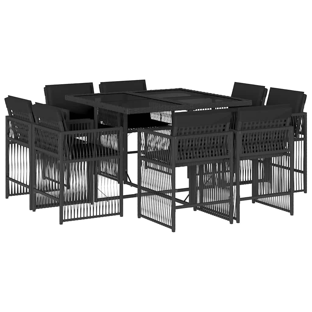vidaXL 9 pcs conjunto de jantar p/ jardim c/ almofadões vime PE preto