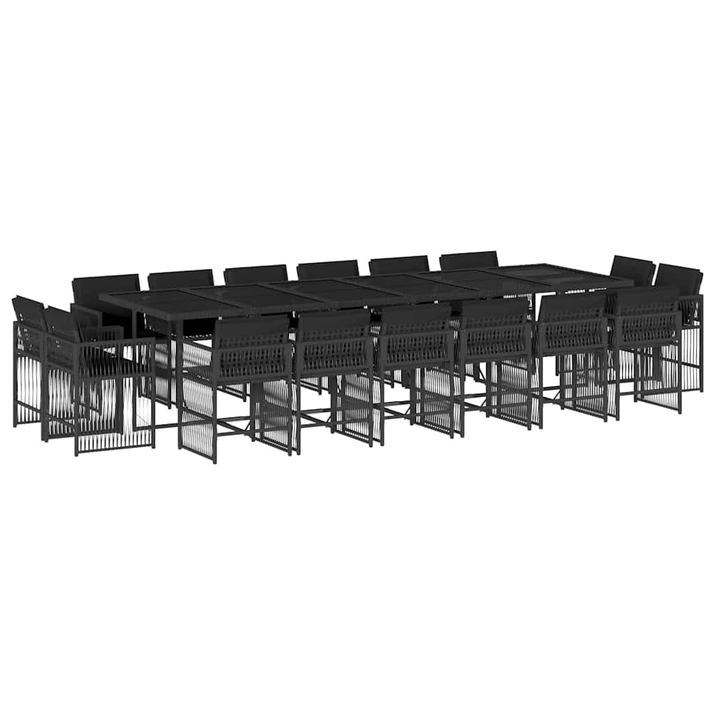 vidaXL 17 Peças Conjunto de Jantar para Jardim com Almofadões Vime Pe Preto - 3488396403