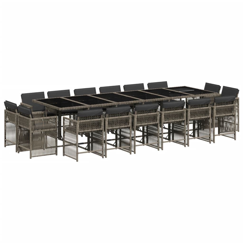 vidaXL 17 pcs conj. de jantar p/ jardim c/ almofadões vime PE cinzento