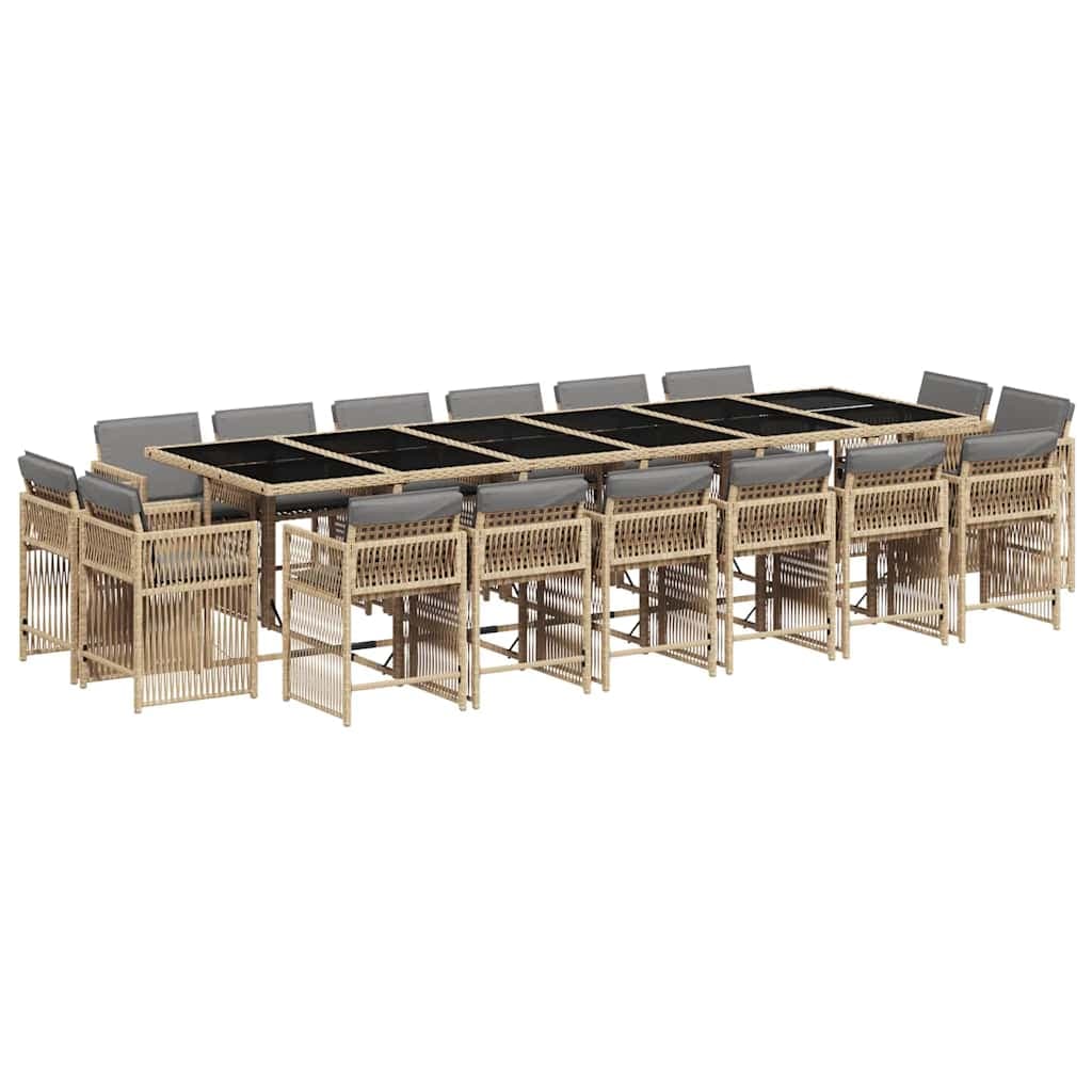 vidaXL 11 pcs conj. jantar jardim c/ almofadões vime PE bege misturado