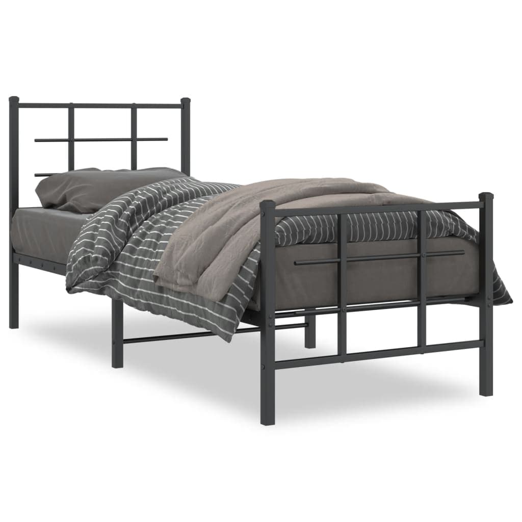 vidaXL Estrutura de Cama com Cabeceira e Pés 75x190 cm Metal Preto - 219969647