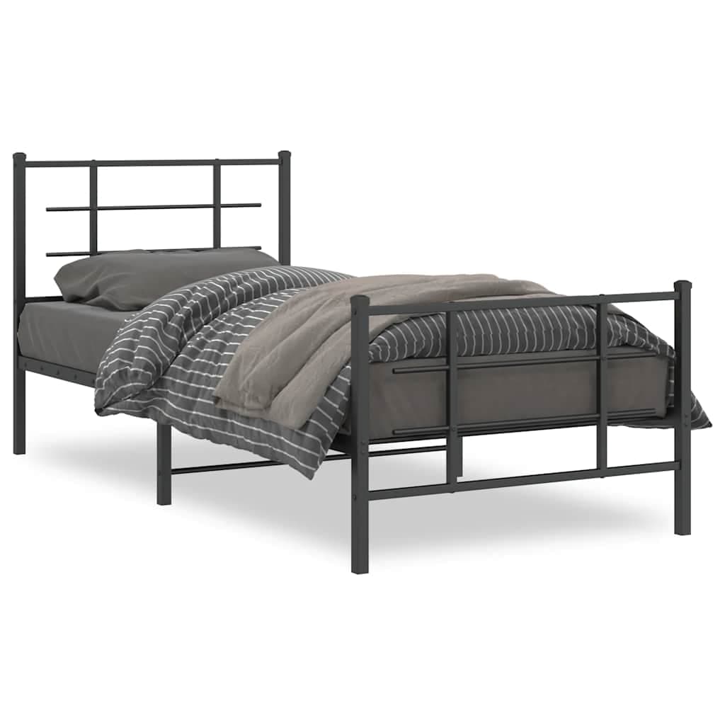 vidaXL Estrutura de cama com cabeceira e pés 90x200 cm metal preto
