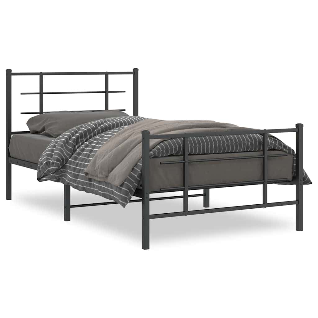 vidaXL Estrutura de cama com cabeceira e pés 100x200 cm metal preto