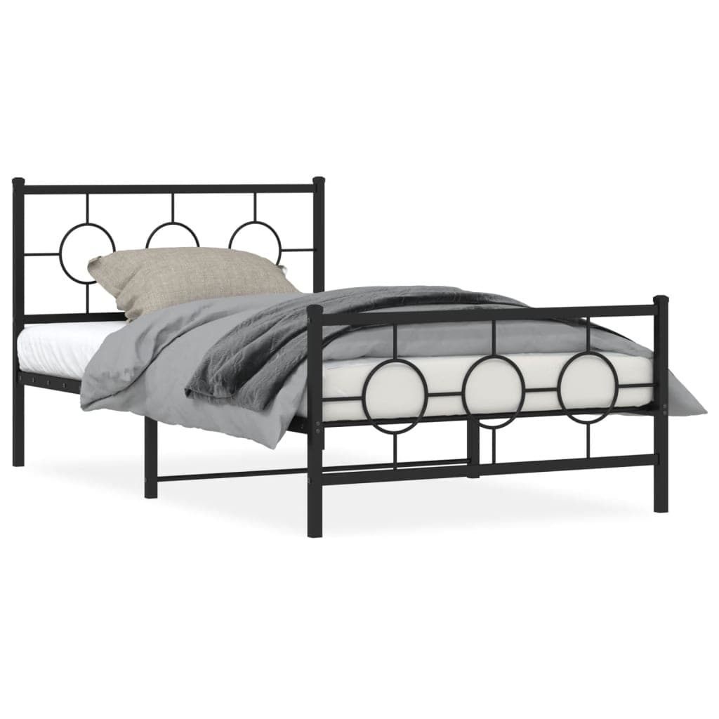 vidaXL Estrutura de Cama com Cabeceira e Pés 107x203 cm Metal Preto - 734808130