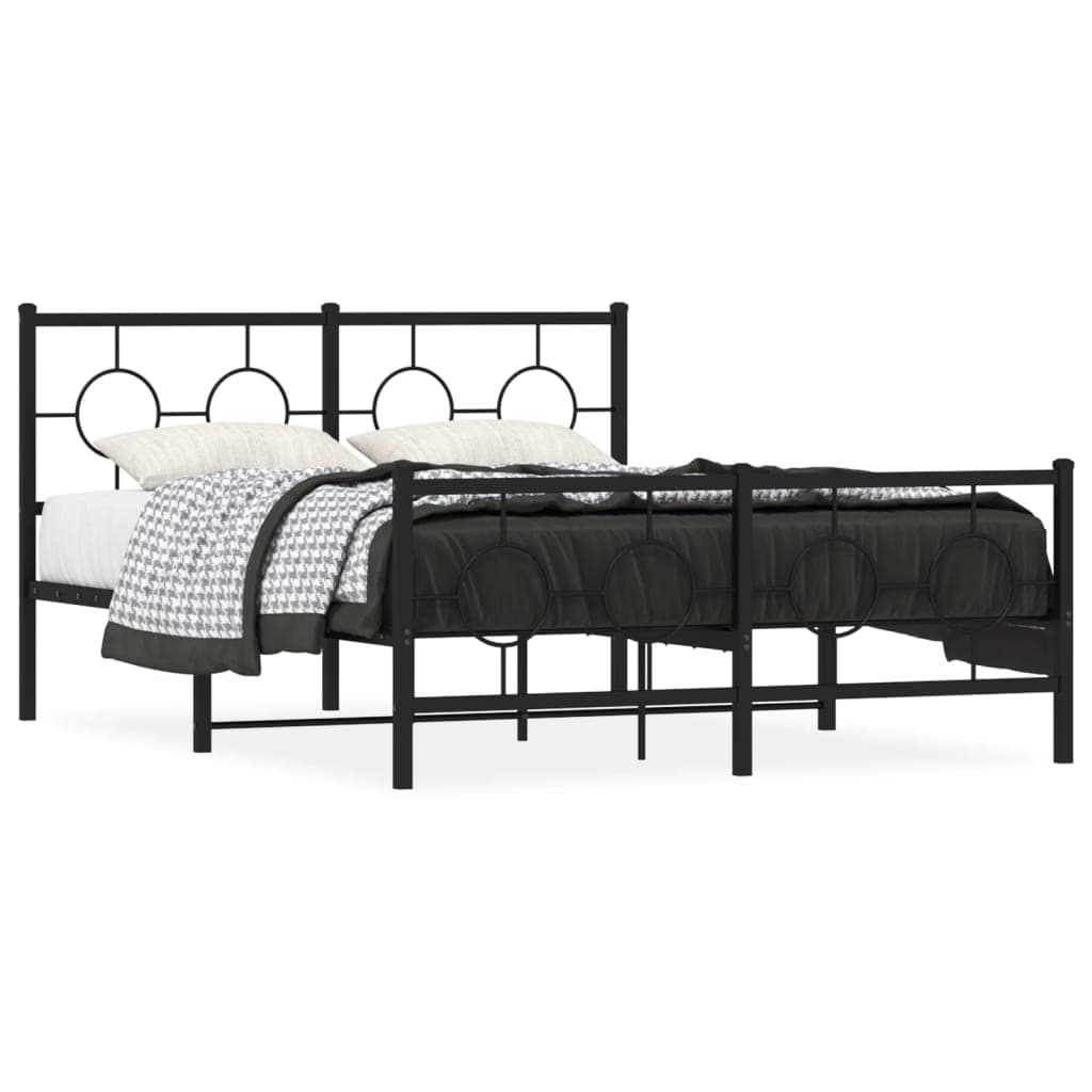 vidaXL Estrutura de Cama com Cabeceira e Pés 140x200 cm Metal Preto - 1537653965