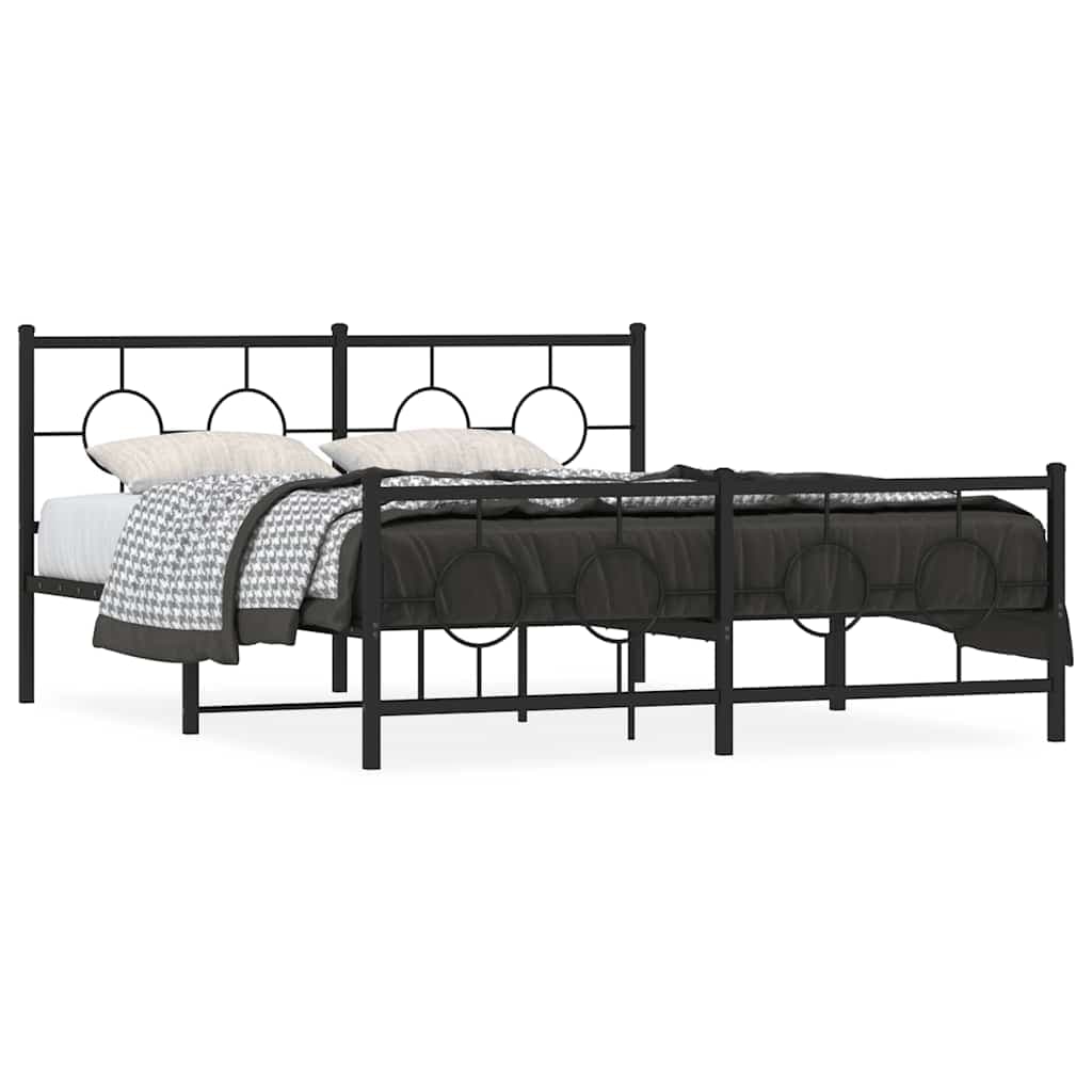 vidaXL Estrutura de Cama com Cabeceira e Pés 150x200 cm Metal Preto - 3266309495